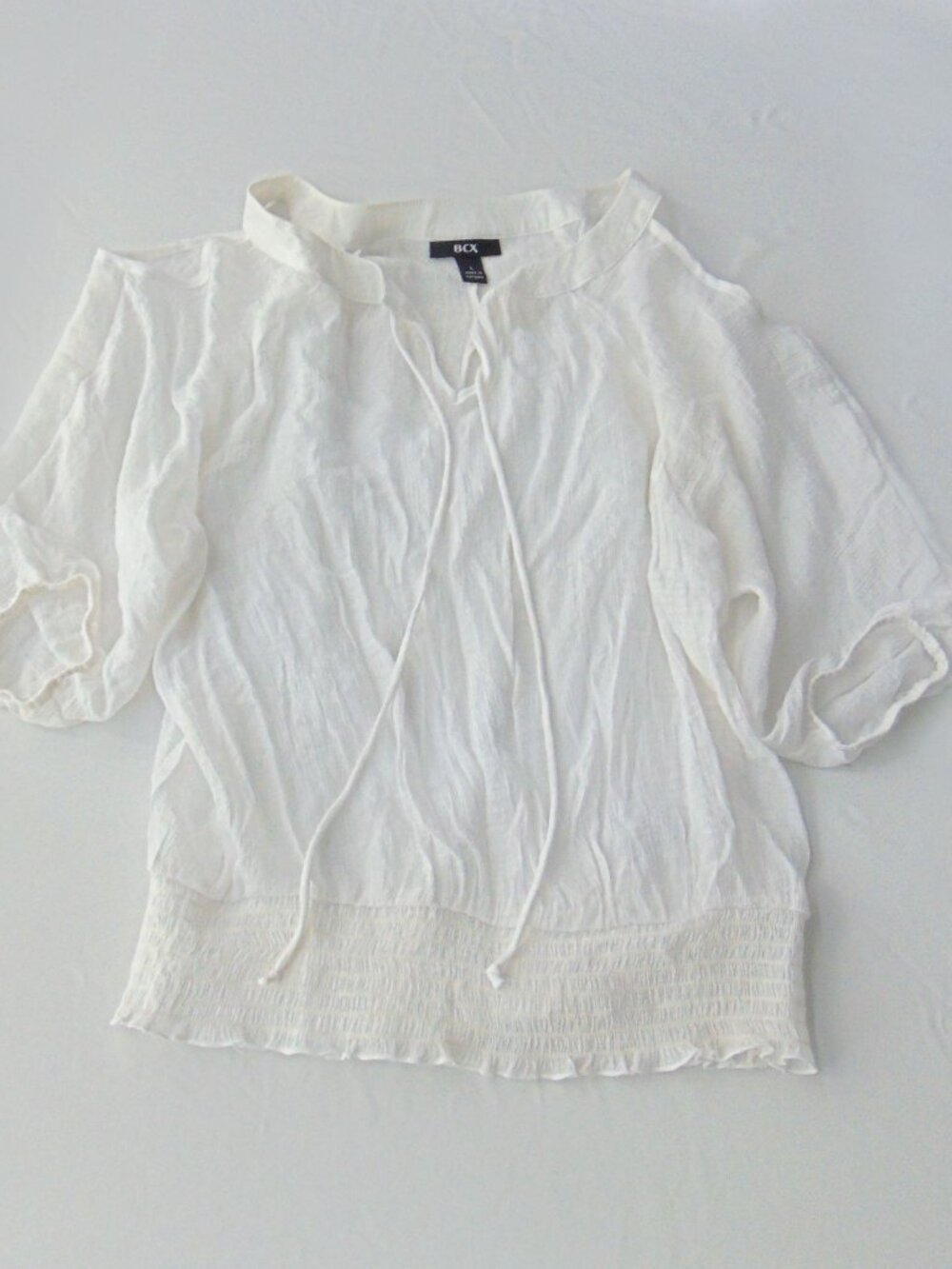 BCX white linen blend cold shoulder blouse-women's size large